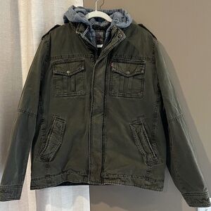 Levi's Men's Cotton Olive Denim Faux Shearling Utility Field Jacket, Size Large